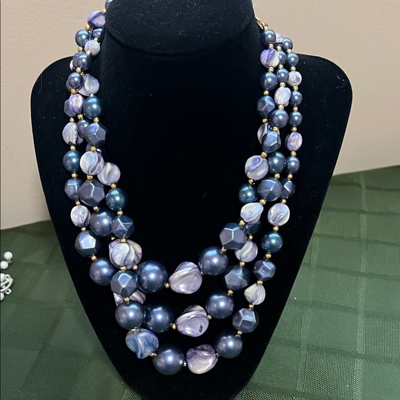 Vintage Elegant Multi-Strand Purple and Blue Necklace - Picture 7 of 8